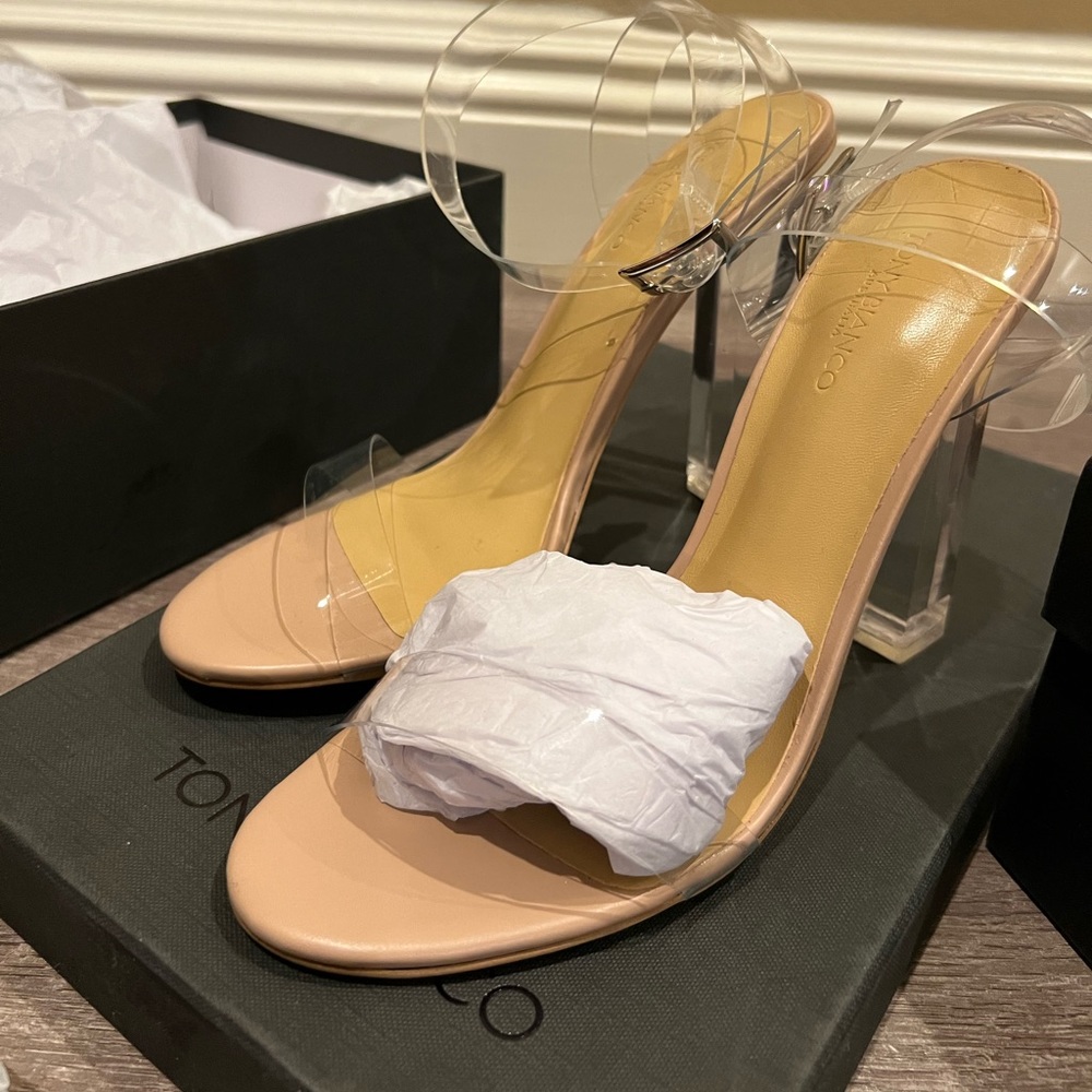 Toni Bianco clear and leather heels size 6 brand new in original box